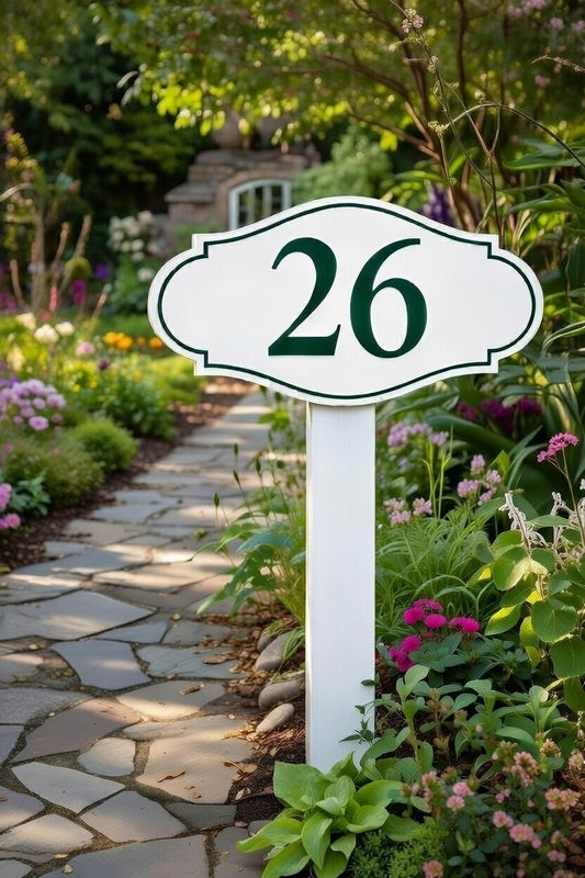 Custom PVC Yard Address Sign – Personalized House Number Sign with Stake (shape A)