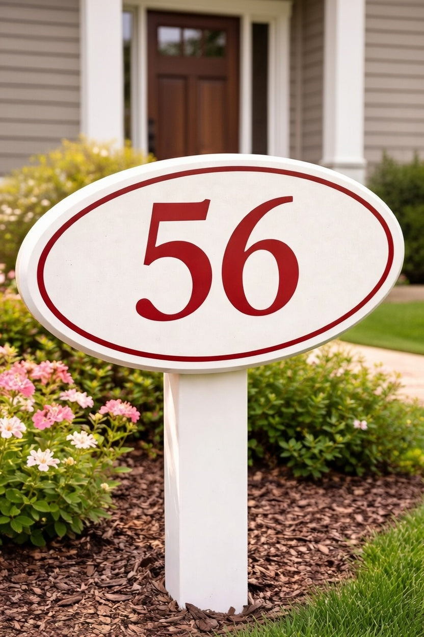 Custom PVC Yard Address Sign – Personalized House Number Sign with Stake (shape B)