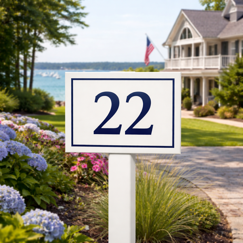 Custom PVC Yard Address Sign – Personalized House Number Sign with Stake (shape E)