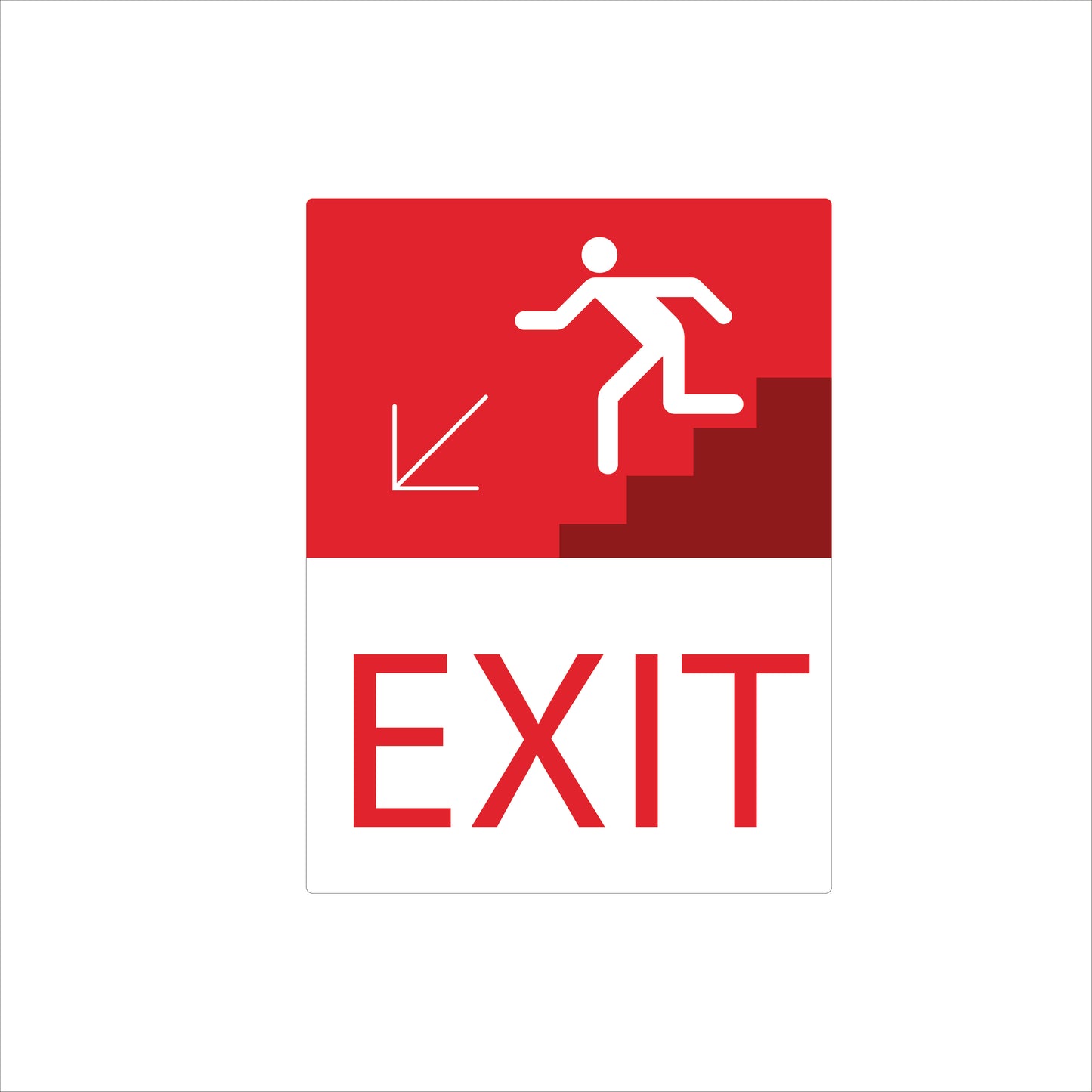 Emergency Exit Sign – Down-Left Arrow Running Man – 7″W × 12″H