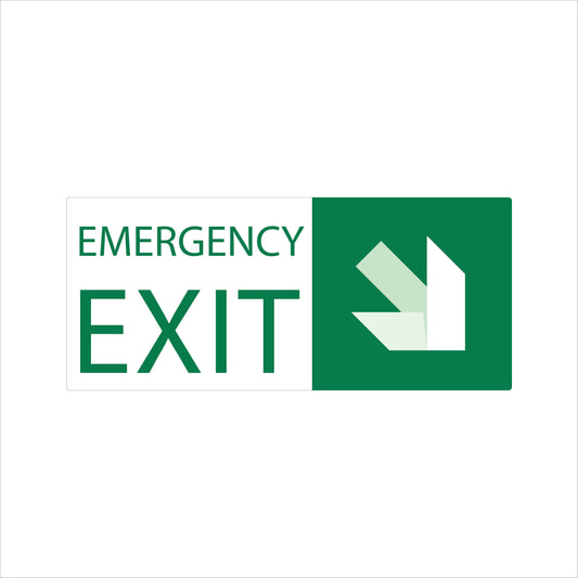 Emergency Exit Sign – Down-Right Arrow – 10″W × 7″H