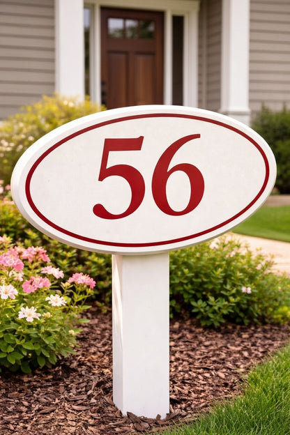 Custom PVC Yard Address Sign – Personalized House Number Sign with Stake (shape B)